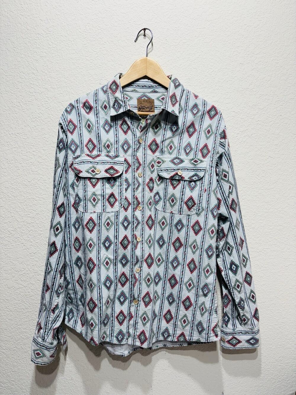 Ottway Mens Western Shirt Aztec Geometric Print Long Sleeve Button Up Casual